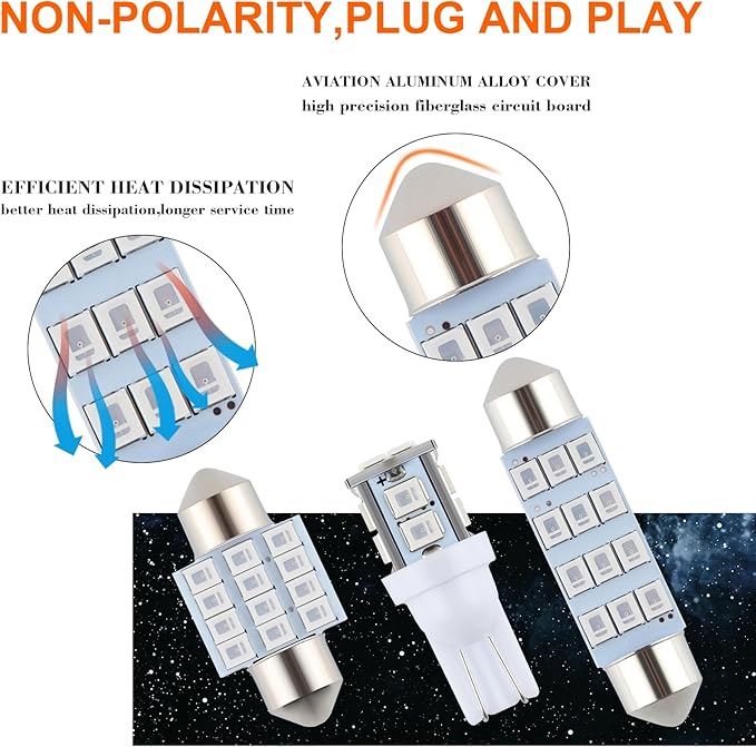 24 Pieces Dome Light LED Car Interior Bulb Kit Set 194 T10 DE3175 578 31mm 42mm Bulbs Interior Replacement Lights for Car Map License Plate Door Side Marker Cornering Trunk Light - Red