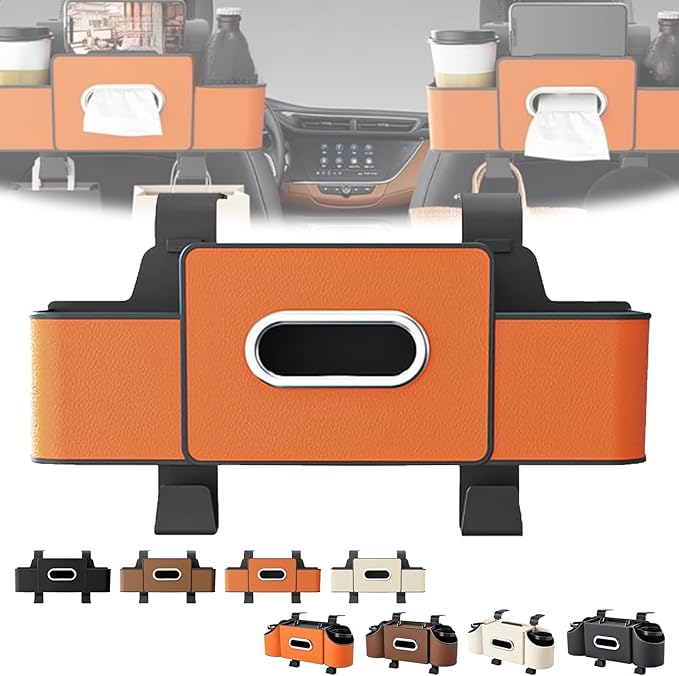 3-in-1 Car Backseat Organizer–Keep Your Ride Clean Organized, Car Organizers and Storage Box Behind Seat, Multifunctional Hanging Cars Organizer and Storage Box with Cup Holder & Tissue Boxs (Orange)
