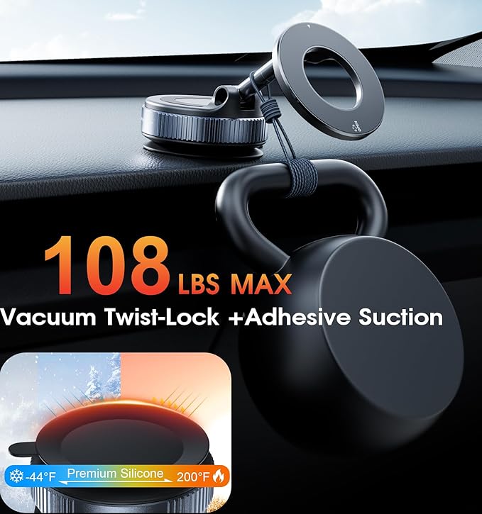 2026 Upgraded Suction Cup Phone Mount Nano Gel 360° Vacuum Magnetic Car Phone Holders for Your Car 110LBS Reinforced Mount for MagSafe Gym/Mirror for iPhone & Android