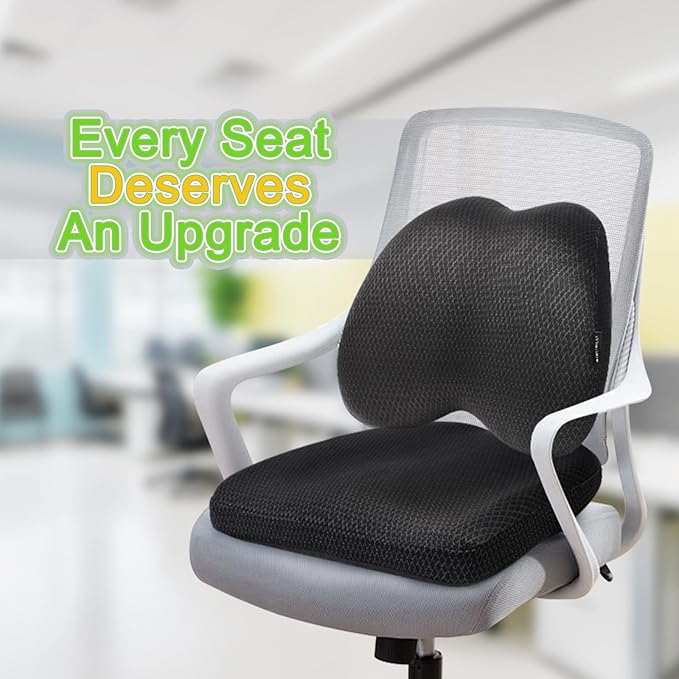 Air Fiber Office Chair Cushion - Ergonomic Seat Cushion for Orthopedic Coccyx, Relief Hip & Back Support - Doctor Recommended Cushion for Long Sitting Worker Driver & Handicapped (Black)