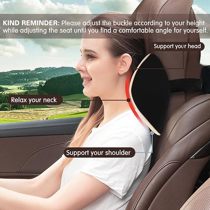 SPRFUFLY Make Restful Car Headrest Pillow, Car Pillow for Driving with Adjustable Strap, Breathable Removable Cover & Ergonomic Design - Softness Travel Car Neck Support Pillow(Beige, 1PC)