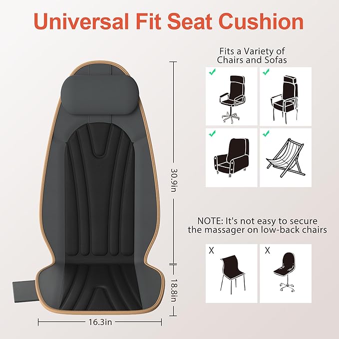 SLOTHMORE Back Massager for Chair, Heated Seat Cushion Massager with Neck Traction, Vibration Massage Pad for Full Body Massage for Office Chair, Home Use
