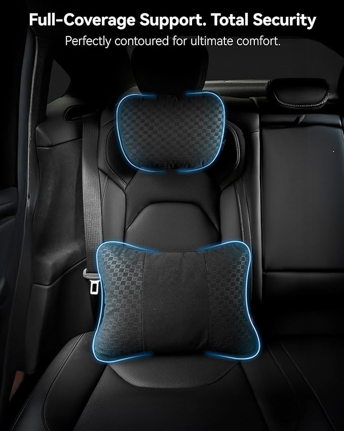 3W Lumbar Pillow for Car, Bid-Fleece Filling, Breathable & Washable Suede Cover, Support for Car Seat Cushion, Lower Back Support Fits Most Cars(Black)