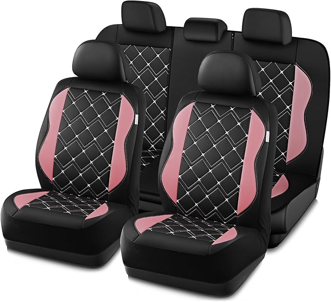 Road Comforts Seat Covers, Premium Leather Car Seat Covers Full Set for Women Girls,Airbag Compatible, Automotive Seat Covers Universal Fit Most Cars,Vans,Truck,SUV