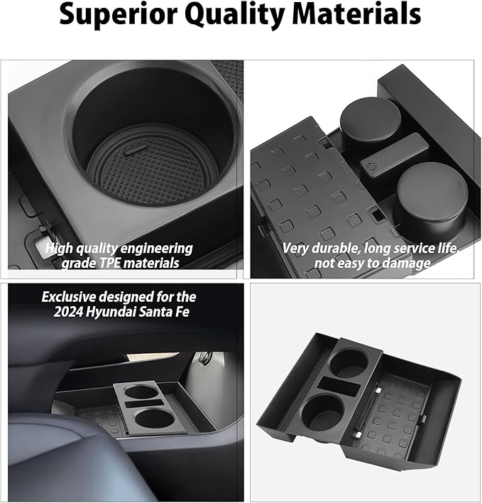 LUWU for 2024 2025 2026 Hyundai Santa Fe Center Console Organizer 2026 Santa Fe Accessories Santa Fe Cup Holder Insert Cup Holder Organizer Santa Fe Lower Console Organizer Storage Tray Drink Holders