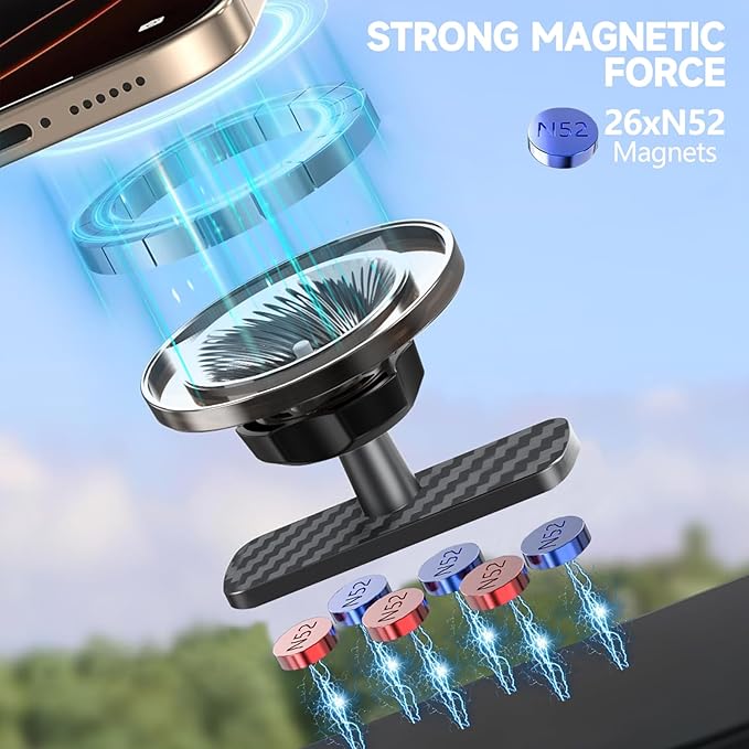 Magnetic Golf Cart Phone Holder Mount - Universal Compatible with MagSafe iPhone 17/16/15/14/13/12, N52 Super Strong Magnet (lron Gray)