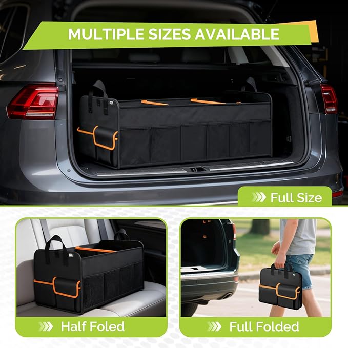 MIU COLOR Trunk Organizer for SUV, Collapsible Trunk Organizer for Car, Non-Slip Bottom, Storage Organizer for Sedans, Van, Jeep, Grocery, Large 4 Compartments, Black Mixed Orange 32"×13"×12"