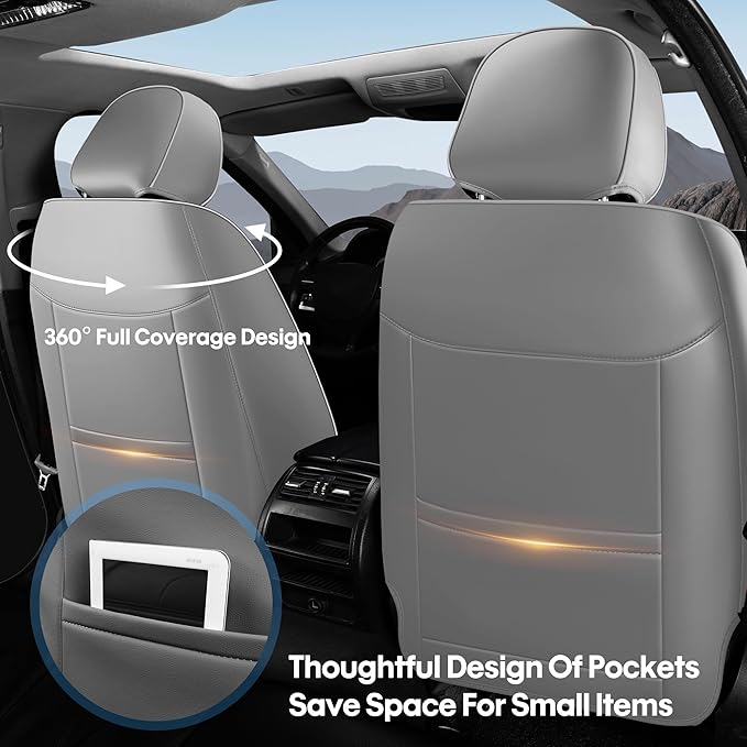 AOOG Car Seat Covers Custom Fit for Ford F150 2009-2026, Faux Leather Seat Cover Set for2017-2026 F250 F350 F450, Accomodating Regular Cab Super Cab Super Crew Pickup Truck Cushions(Grey, Front Seat)