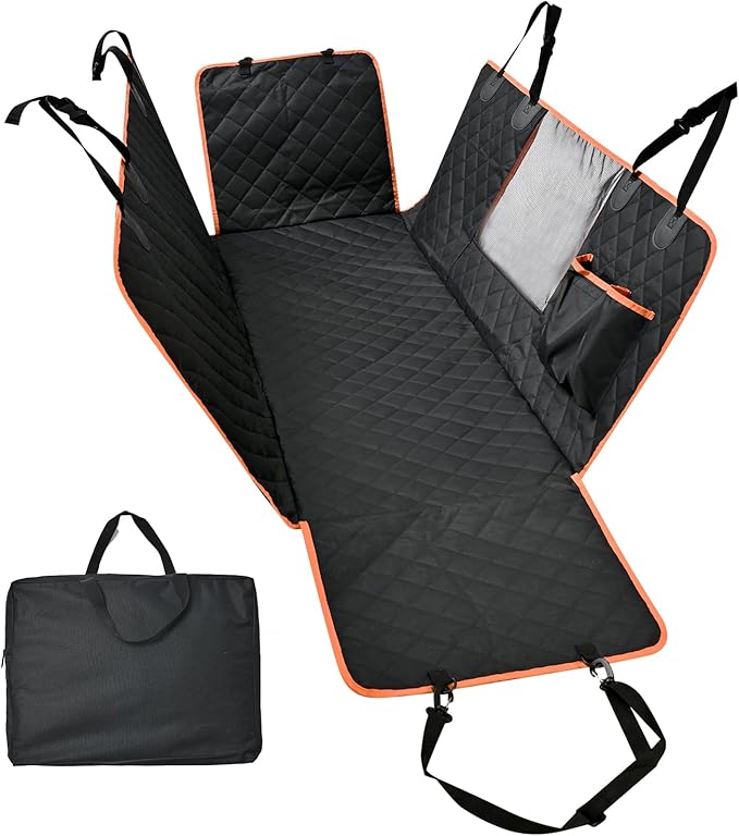 Amazon Basics Dog Car Seat Cover for Back Seat, Scratch-Resistant Nonslip Hammock with Side Flaps and Seatbelt Openings for Cars, SUVs, and Trucks, Black