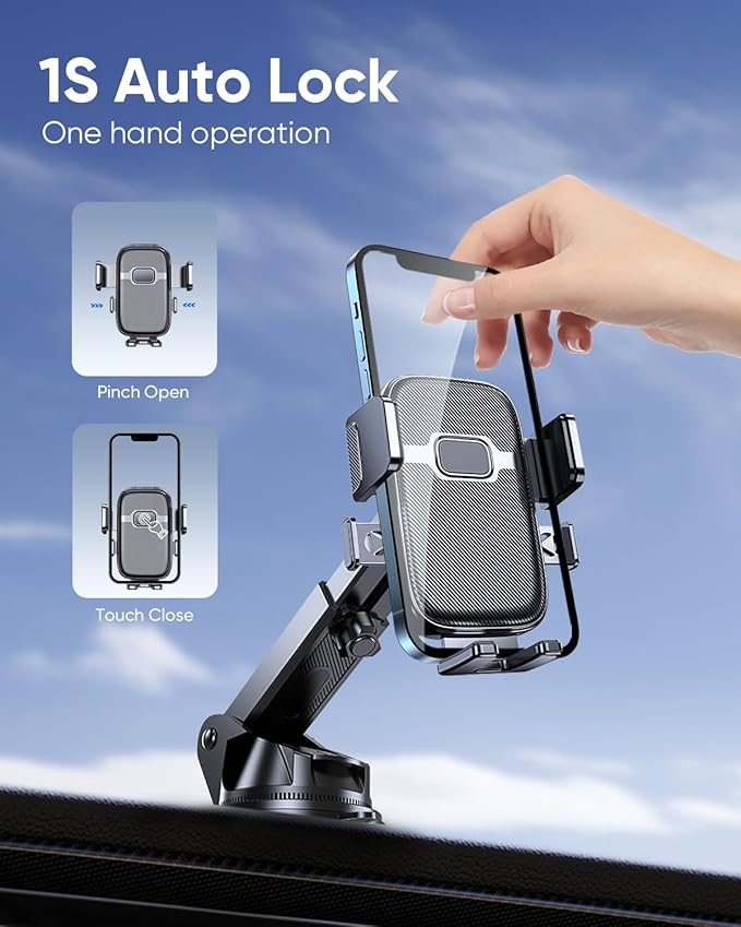 3 in 1 Car Phone Holder Mount, [1s Auto Lock] Phone Holders for Your Car, 360° Adjustable Dashboard Vent Windshield Cell Phone Cradle Clamp Clip for iPhone, Samsung, Google, 4.7-7" Android Smartphones