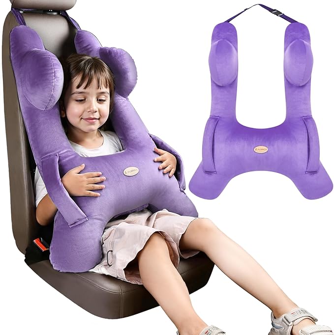 FLORICH Kids Travel Pillow, Car Sleeping Travel Pillow for Kids, Washable H-Shaped Pillow for Adults and Children to Support Head and Body for Road Trips Pillow for Car (Purple)
