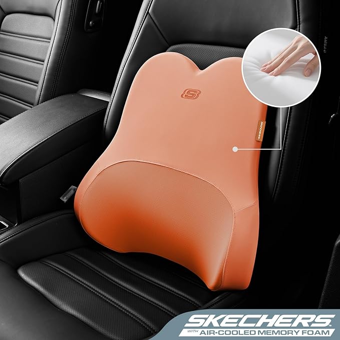 Skechers Air-Cooled & Memory Foam Lumbar Pillow,Lumbar Support Pillow For Office,Chair Lower Back Pain Relief Lumbar Pillow,Ergonomic Design Back Support Pillow For Office Chair,Car,Home,Travel,Orange
