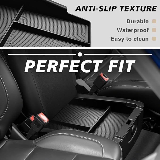 Muslogy Center Console Organizer Fits for 2014-2019 Chevy Silverado/GMC Sierra 1500 Accessories Underseat Storage Insert Box Console Armrest Divider(Jump Seat ONLY) - 2PCS, Upper & Lower