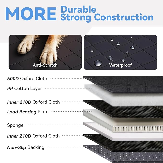 High Barrier Dog Car Seat Cover,Waterproof Back Seat Extender for Dogs,Car Seat Protector,Hard Bottom Holds 500 lbs,600D Nonslip Dog Hammock,Pet Bed for Cars,SUVs, Small Trucks