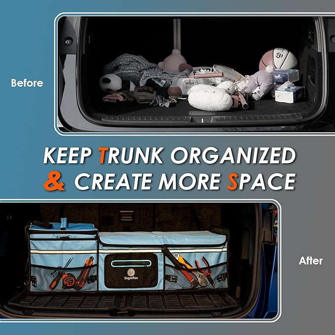 95L Car Trunk Organizer & Storage With 26L Ice Pack, Waterproof Foldable | Trunk Organizers for SUVs & Cars, Car Storage Organizer, Great Gift for Drivers (Blue-M004)
