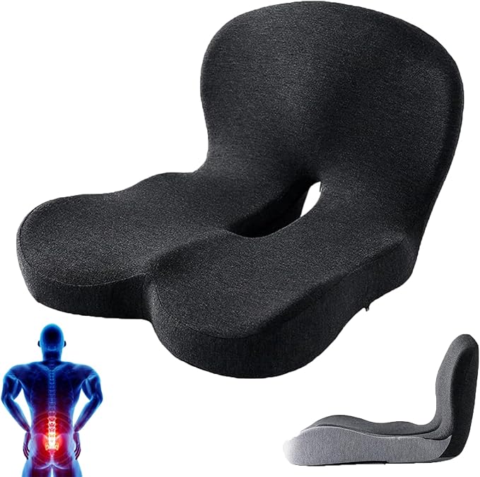 Back and Seat Cushion, Car Seat Cushion, Memory Foam L-Shaped Integrated Car Cushions, Ergonomic Car Cushion for Big People with Back Support (Black)