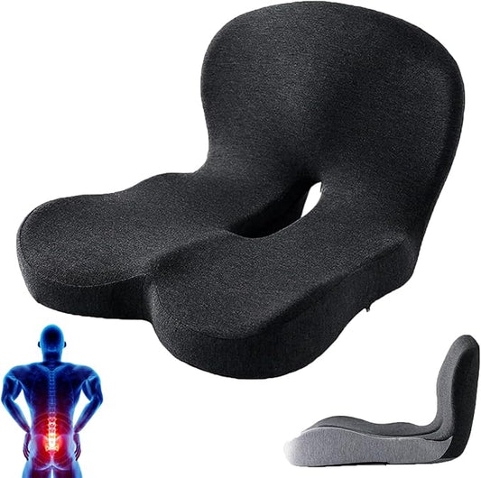 Back and Seat Cushion, Car Seat Cushion, Memory Foam L-Shaped Integrated Car Cushions, Ergonomic Car Cushion for Big People with Back Support (Black)