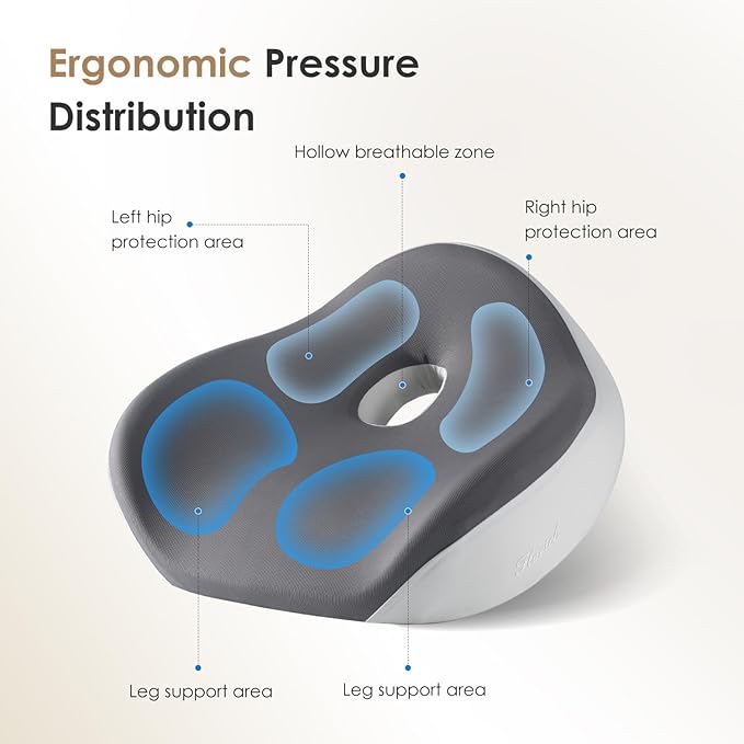 FLORICH Car Seat Cushion for Driving, Memory Foam Seat Cushion for Car Office Chair, Ergonomic Office Seat Chair Cushion for Sciatica Pain Relief, Larger Car Seat Cushion for Trunk - Gray