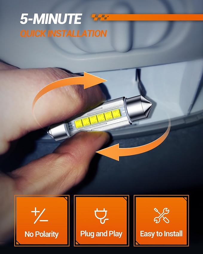 SEALIGHT 578 LED Bulb Super Bright 6500K White 212-2 569 6411 6418 6451 211-2 LED Bulb Interior Car Light 2525 Ceramic Chipset for Map Door License Plate Dome Light Bulb 41mm 42mm(Pack of 4)