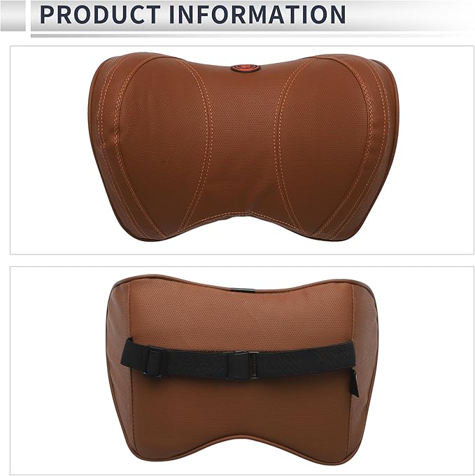 Car Headrest Pillow Ergonomic Comfortable Neck Support Pillow Nappa Leather and Memory Foam Adjustable Width Brown 1 Pcs for Driving