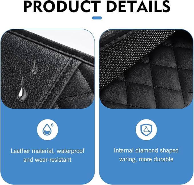 Car Seat Back Organizer, Large Capacity Leather Multi-functional Double Storage Bag with Side Mesh Pocket, Waterproof Strap-On Rear Seat Hanging Bag, Universal for Most Cars (Black)