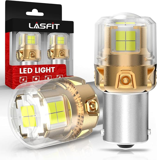 LASFIT L2 1156 LED Bulbs Reverse Lights, Upgraded 500% Brighter 7506 P21W 1003 BA15S LED Lamps with Projector Lens Halogen Replacement for Backup Daytime Running Lights, 6000K Xenon White,2pcs