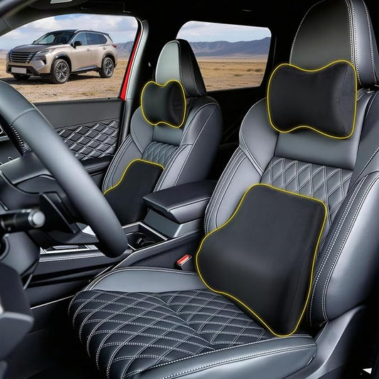 Car Neck & Lumbar Support Pillow Set for Nissan Rogue, Soft Memory Foam Headrest & Back Cushion, Ergonomic Comfortable Seat Support for Daily Driving and Long Trips Car Interior Accessories