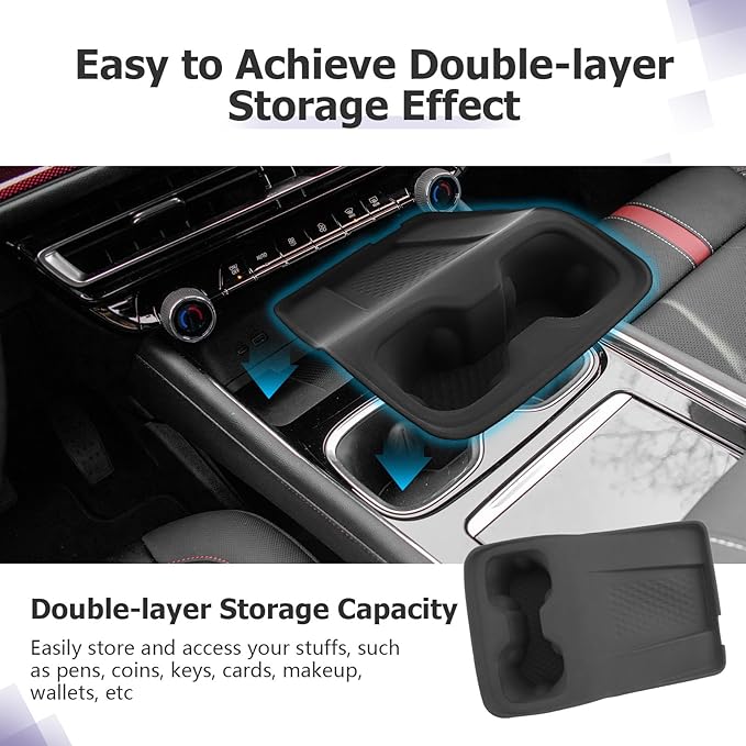 LUWU 2025 2026 Traverse Center Console Cup Holder Compatible with 2024 2025 2026 Traverse Accessories Center Console Cup Holder Silicone Protection Pad 2025 2026 Traverse Interior Accessories Black