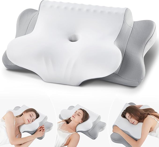 Camping Pillow Memory Foam Pillows,Cooling Ergonomic Dual-Sided Orthopedic Neck Cervical Pillow with Ice Silk Pillowcase, Breathable Contour Pillow for Travel, Side, Back, Stomach Sleepers