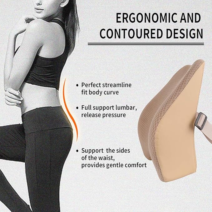 Memory Foam Lumbar Support Pillow for Car - Back Support for Car Seat (Beige)