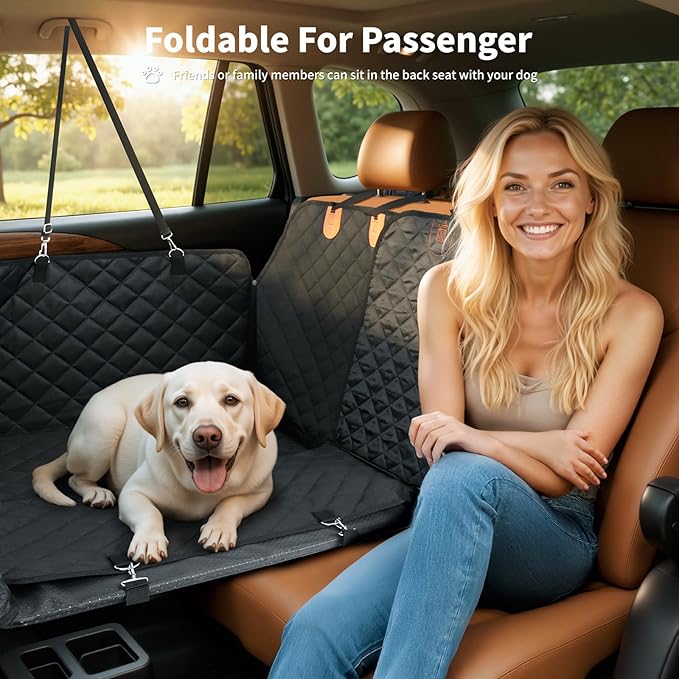 HOTEAGLE Back Seat Cover for Dogs, Waterproof Hard Bottom Spacious and Comfortable, Ideal for Car Trips and Outdoor Adventures, Cherished by Pet Owners（Black）