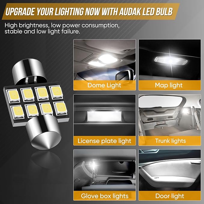 Audak DE3175 DE3022 DE3021 3175 6428 Festoon LED Bulb 30MM Canbus Error Free for Interior Dome Map Lights Door Courtesy Lights Trunk Lights License Plate Lights (Pack of 4)