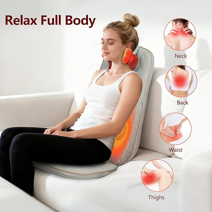 Shiatsu Neck and Back Massager with Heat - Full Back Walking Massager with Deep Kneading & Seat Cushion Vibration for Chair and Home, Pain Relief, Dual-Neck Detachable and Height Adjustment