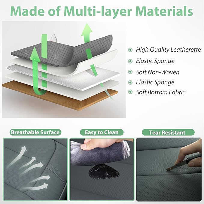 2 Pack Leather Front Car Seat Cover Bottom Only, Anti-Slip Padded Seat Cushion, Full Wrap Seat Protector with Storage Function Universal Fit for Most Cars, SUV, Pick-up Trucks (Grey)