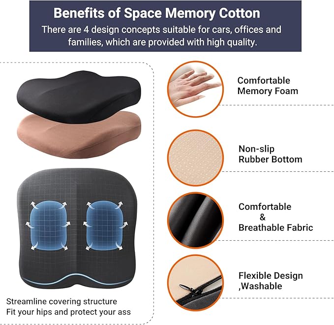 Adult Booster Car Seat Cushion, Wedge Memory Foam Pad for Driving Seat, Effectively Increase Height by 3.94 inch, Car Travel Accessories for Long Trips, (Coffee)