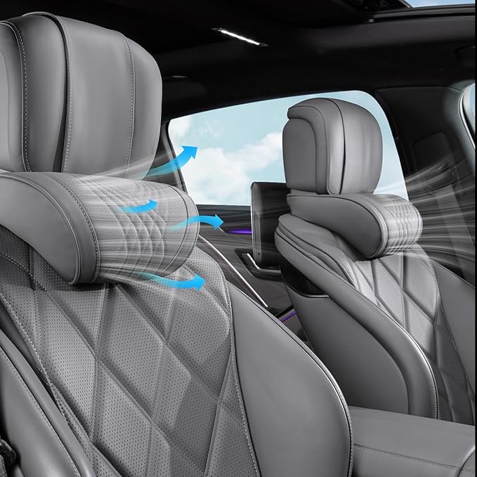 Car Neck Pillow for Driving Memory Foam Headrest Nappa Leather Head Rest for Most Cars SUV Home Office Traveling