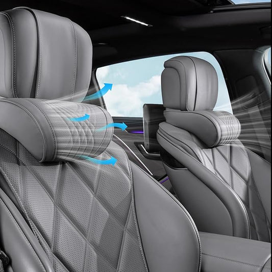 Car Neck Pillow for Driving Memory Foam Headrest Nappa Leather Head Rest for Most Cars SUV Home Office Traveling