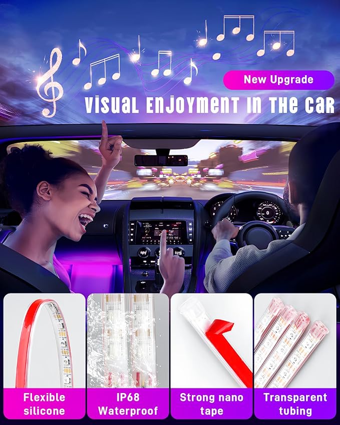 5.7FT LED Interior Light for Car, 48LEDs RGB USB Under Dash Lighting, Footwell Neon Internal Lights Kit, Smart APP and Remote Dual Control, Multicolor Music and Mic Mode