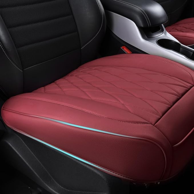 CAR PASS 2 Pack Leather Front Car Seat Covers, Bottom Seat Covers Full Wrapped with Storage Pocket, Anti-Slip Leather Seat Protectors,Waterproof Seat Cushion Pad Universal Fit Cars SUV Truck, Burgundy