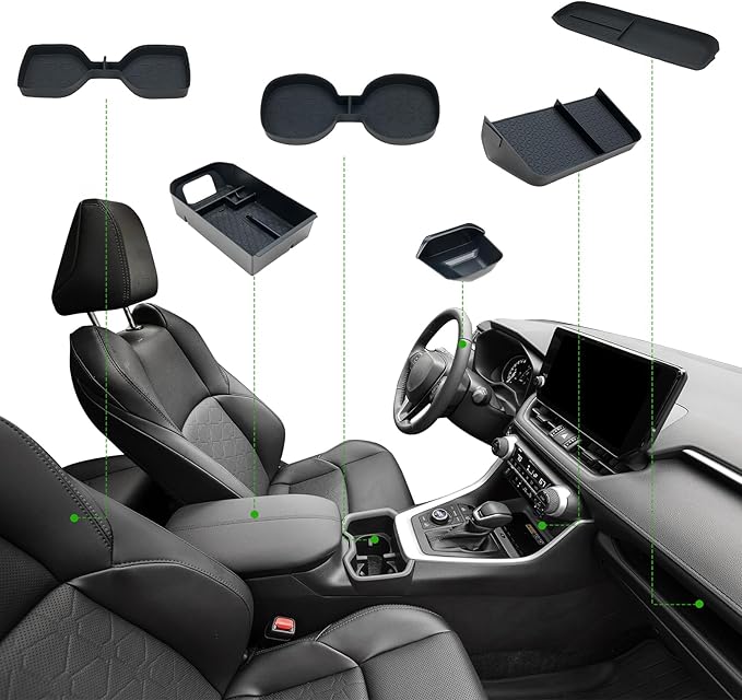 ELECFRESH 6PCS Center Console Organizer Tray for 2025 2024-2019 Toyota RAV4 Accessories, Armrest Storage Box, Driver Storage Drawer, Passenger Storage Mat Console Cup Holder Inserts for Toyota RAV4