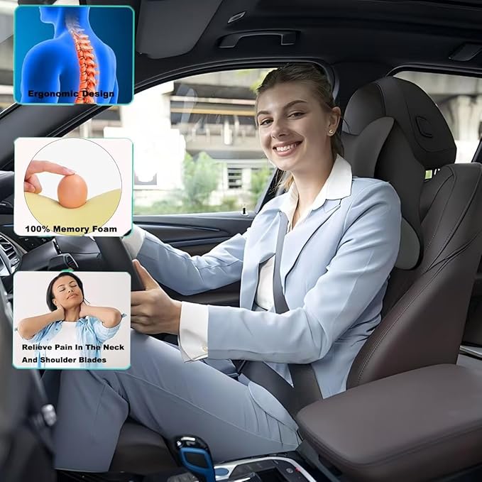 2 Pack Car Headrest Pillow for Neck Support, Soft Car Neck Pillow for Driving with Adjustable Strap and Removable Cover, Universal Fit Headrest Car Pillow