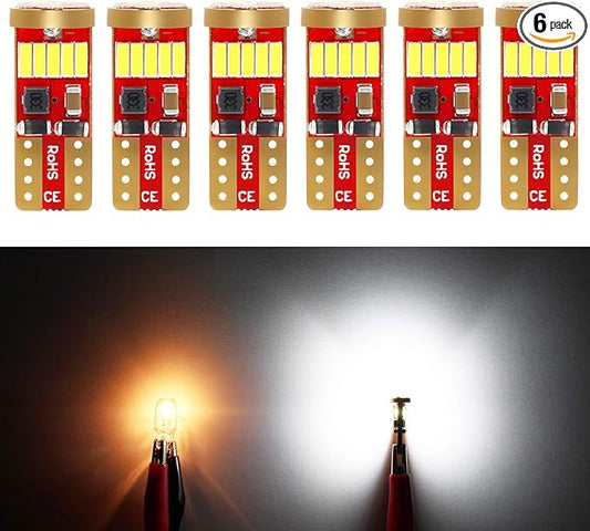 PHINLION 500 Lumens 194 LED Bulbs 6000K White Super Bright Miniature 168 2825 W5W T10 Wedge LED Replacement for Car Interior Dome Map Courtesy Truck Glove Box License Plate Lights, Pack of 6
