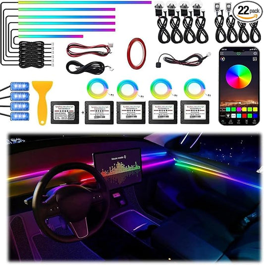 Acrylic Interior Car LED Strip Light, Dreamcolor 22-in-1 RGB Ambient Lighting with APP, 16 Million Colors 175in 600LED Music Sync Lights for Night Driving, Home, Camping & Gift Decor