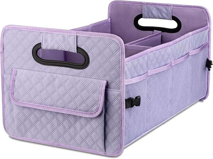 JiatuA Car Trunk Organizers and Storage for SUV, Collapsible Multi Compartment Container Box Adjustable Car Accessories for Women Men, Light Purple