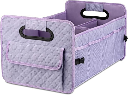JiatuA Car Trunk Organizers and Storage for SUV, Collapsible Multi Compartment Container Box Adjustable Car Accessories for Women Men, Light Purple
