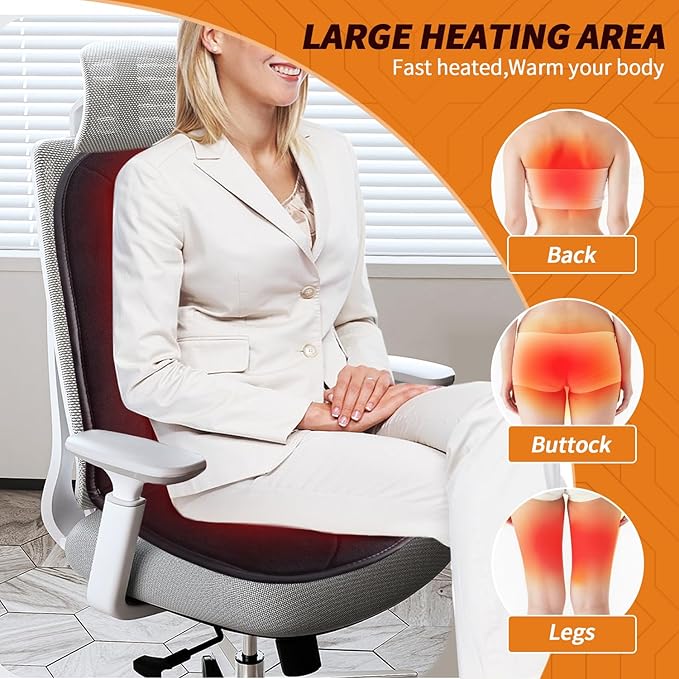 MAXCOM Heated Seat Cushion for Office Chair - Heating Pad for Back, Lumbar, Hip, Thigh with 7 Temp Levels & Auto Shutoff - Warm Gift for Winter