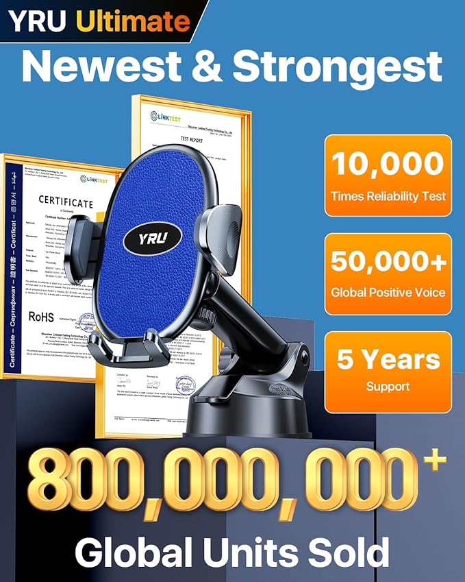 YRU [2025 Upgraded Universal Car Phone Holder Mount【360°Rotatable & Strong Suction】 Cell Phone Car Dashboard Windshield Phone Holder Dash Vent Stand for iPhone 17 16 Pro Max Samsung Truck, Star Blue