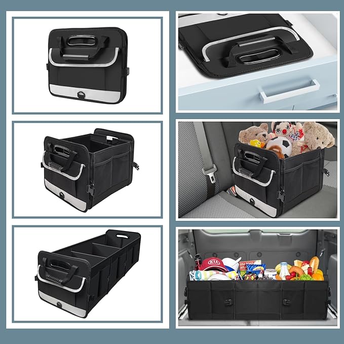 Car Trunk Organizer,Heavy Duty Collapsible 95 L Capacity Car Trunk Storage Organizer,Multi-Compartment Pockets, Adjustable Straps - Ideal for Travel, Camping, Shopping,Perfect for SUV, Truck, Sedan