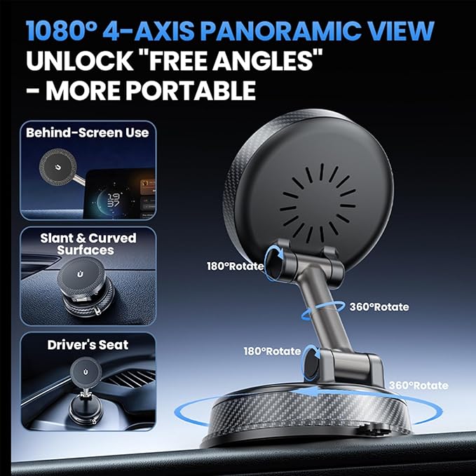 360° Adjustable Radio Magnetic Suction Phone Holder for iPhone 17 Pro Max, 16, 15, 14, 13, 12, Air Plus & More | Perfect for Cars, Kitchens, Bedrooms, Gyms & Other Locations | Strong & Stable