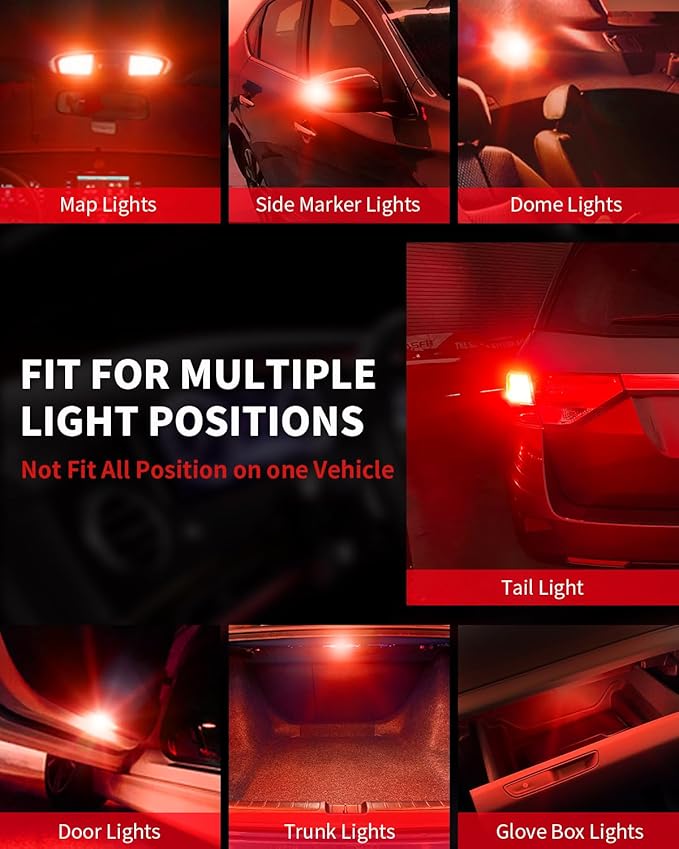 LASFIT 194 LED Bulb Red 168 T10 192 2825 W5W LED Bulb Canbus Error Free, Non-Polarity 400LM Extremely Bright for Dashboard Light, Dome Map Courtesy Door Trunk Cargo Lights, Pack of 2